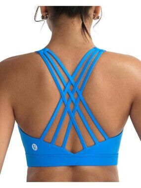 Women's Sparkle Blue Sports Bras High Impact Cross Back Molded Cup Running Bra